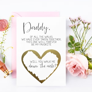 Mi camminerai lungo il corridoio Gratta e vinci la carta per papà / mamma papà papà cammina lungo il corridoio chiedendo carta / biglietto di nozze per papà figlia