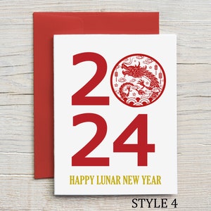 Year of the Dragon Chinese New Year 2024 Card | Lunar New Year 2024 | Year of the Dragon | Red and Gold Happy New Year 2024 | Chinese Zodiac