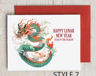 Carte Année du Dragon, Nouvel An chinois, Nouvel An lunaire, Zodiaque chinois, Carte Horoscope Dragon, Bonne Année 2024 CNY24-7