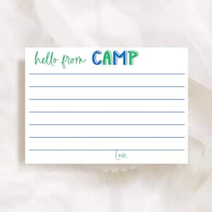 Hello from Camp Boys Tarjetas de notas forradas Sleep Away Camp Tarjetas forradas para Camp Kids Stationary for Camp Notes Home Juego de 10 + Sobres 23-27