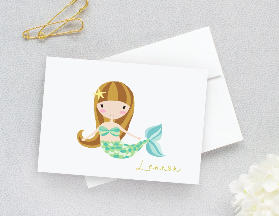 Personalized Girls Mermaid Stationery Under the Sea Note Cards Custom ...