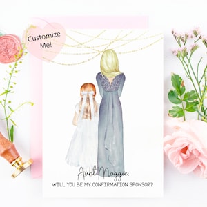 Tarjeta de propuesta de patrocinador de confirmación - Custom Will You Be My Confirmation Sponsor Card - Religioso - Bautismo - Comunión - Para tía prima