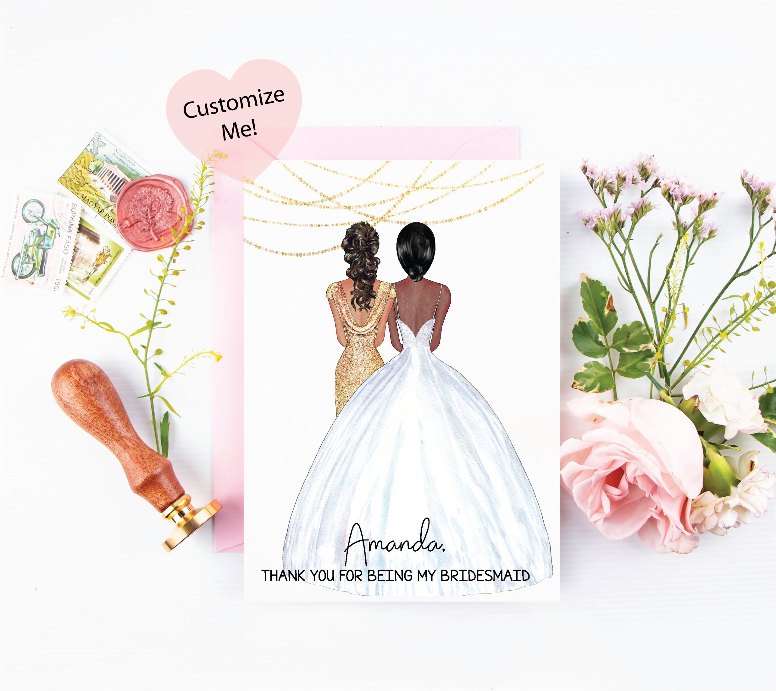 Bridesmaid Thank You Card | Personalized Bridemaid Card | Maid of Honor  Keepsake | Matron of Honor Thank You Card for Best Friend | Sister - Etsy, image size:2468x2197