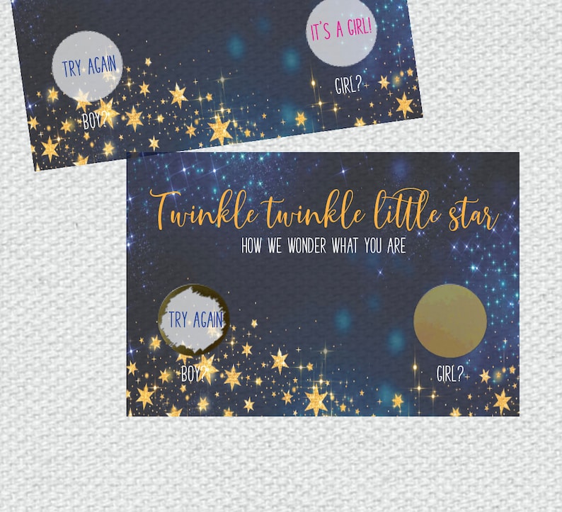 Boy or Girl Baby Blue or Pink Baby Shower Game 10 Twinkle Twinkle Little Star Gender Reveal Cards = Baby Gender Reveal He Or She
