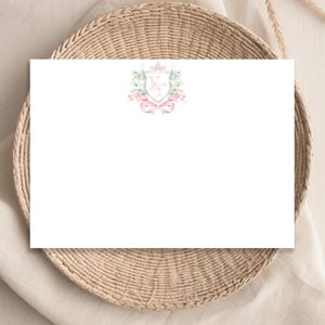 Tarjetas planas con monograma de 2 letras, escudo en acuarela rosa y verde, notas con monograma inicial de 2 letras para parejas, tarjetas de agradecimiento 25-21