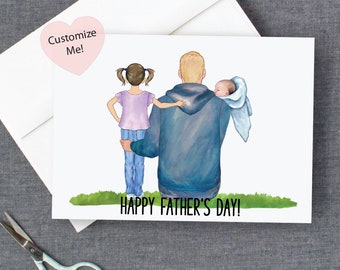 Father's Day Card | Happy Fathers Day Card | Dad and 2 Kids Child and Baby | Card for Dad | Fathers Day | Card from Children | Dad Keepsake