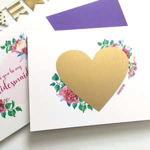 Serez-vous ma demoiselle d’honneur Carte à gratter - Carte de demande en mariage - Rayer Demoiselle d’honneur Fleurs violettes - Demoiselle d’honneur - PASSION