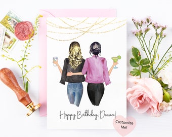 Birthday Card for Best Friend | Custom Birthday Card for Sister | Card for Mom | Custom Card | Friends Forever | Friendship Gift BLK PNK