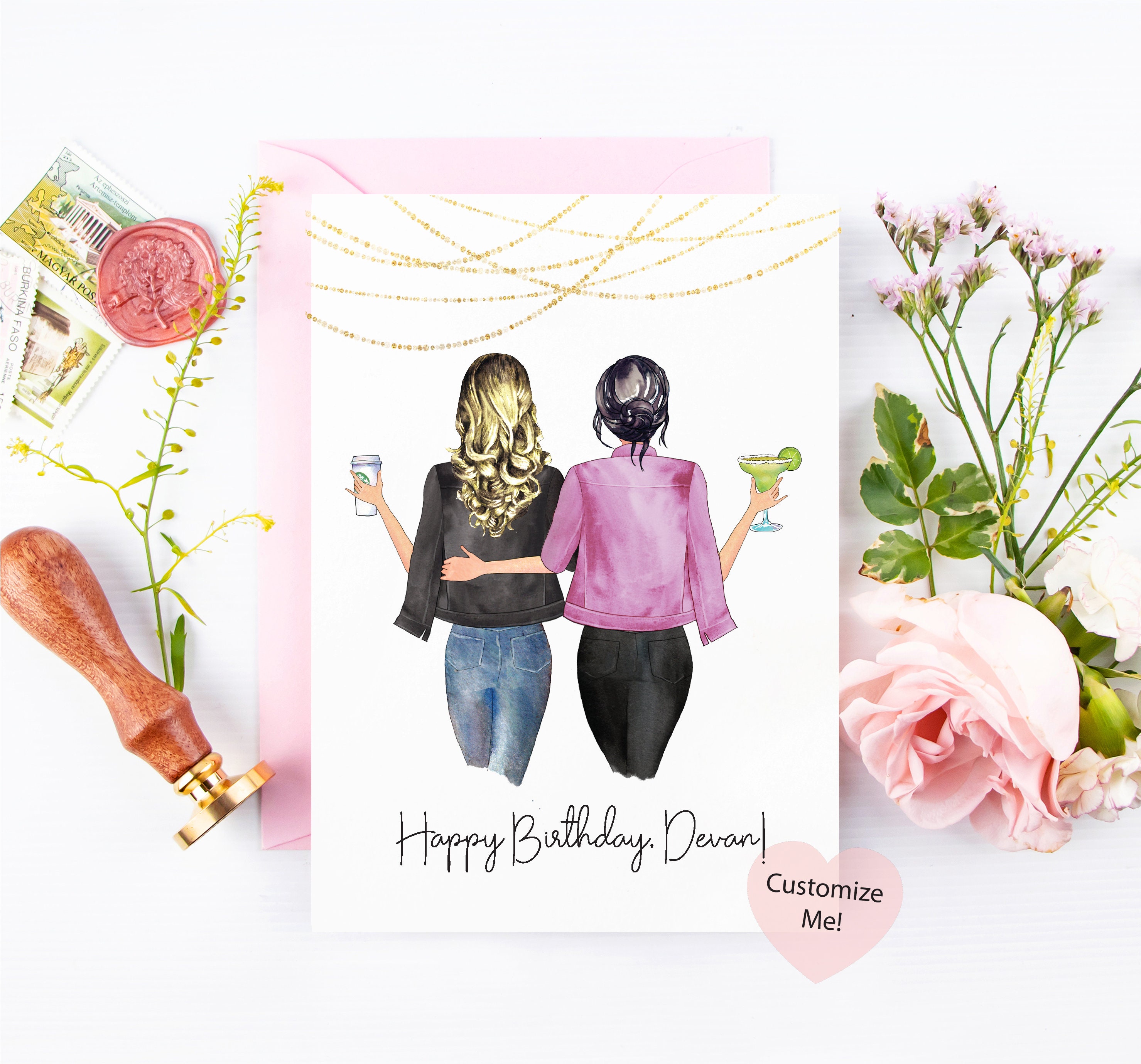 Birthday Card for Best Friend | Custom Birthday Card for Sister | Card for Mom | Custom Card | Friends Forever | Friendship Gift BLK PNK