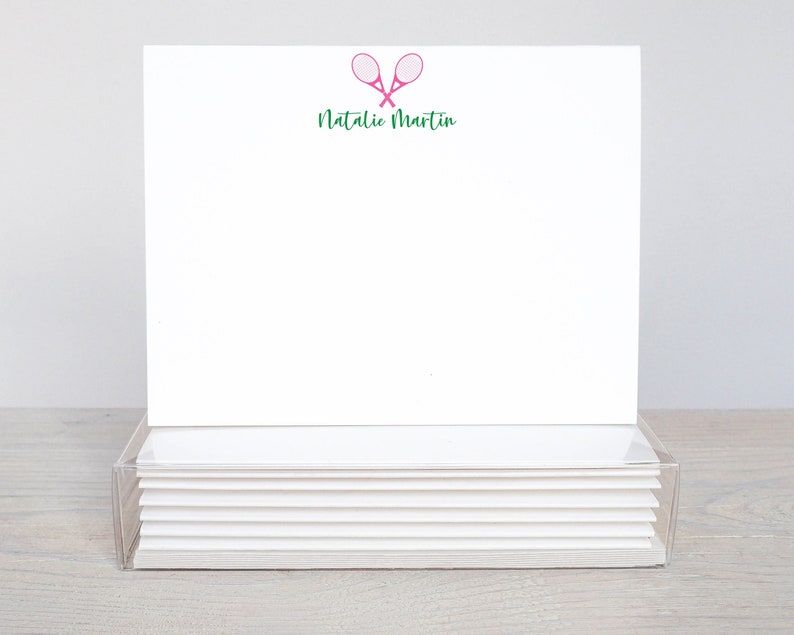 Personalized Tennis Note Cards for Her Girls Tennis Cards Tennis Stationery Sports Stationary Tennis Racquet Ball Set of 10 22-81 image 1