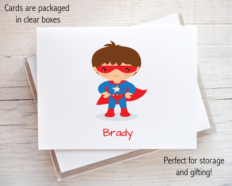 Personalized Boys Stationery, Superhero Note Cards for Little Man, Super Hero Stationary for Kids Dm601 image 2