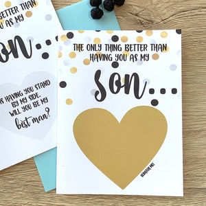 Mejor Propuesta de Hombre para Son Scratch Off Card- Lo único mejor que tenerte como mi hijo - Will You be my Best Man - GOLD DOT