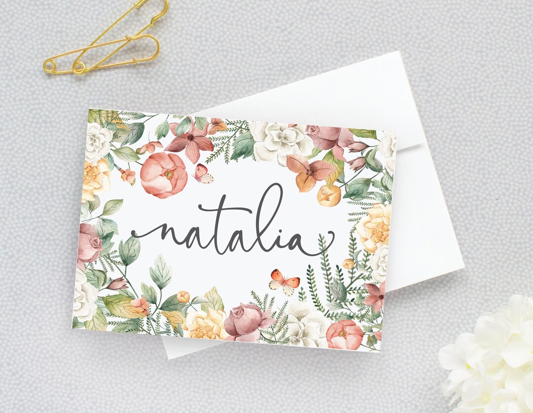 Personalized Stationery for Women, Script Floral Note Cards and ...