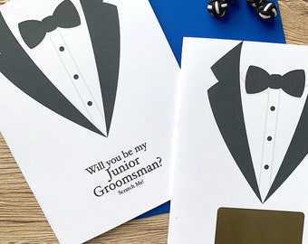 Scratch Off Card for Junior Groomsman - Proposal for Nephew - Will You Be My Groomsman - Best Man - Tuxedo - Black Tie - Card for Nephew