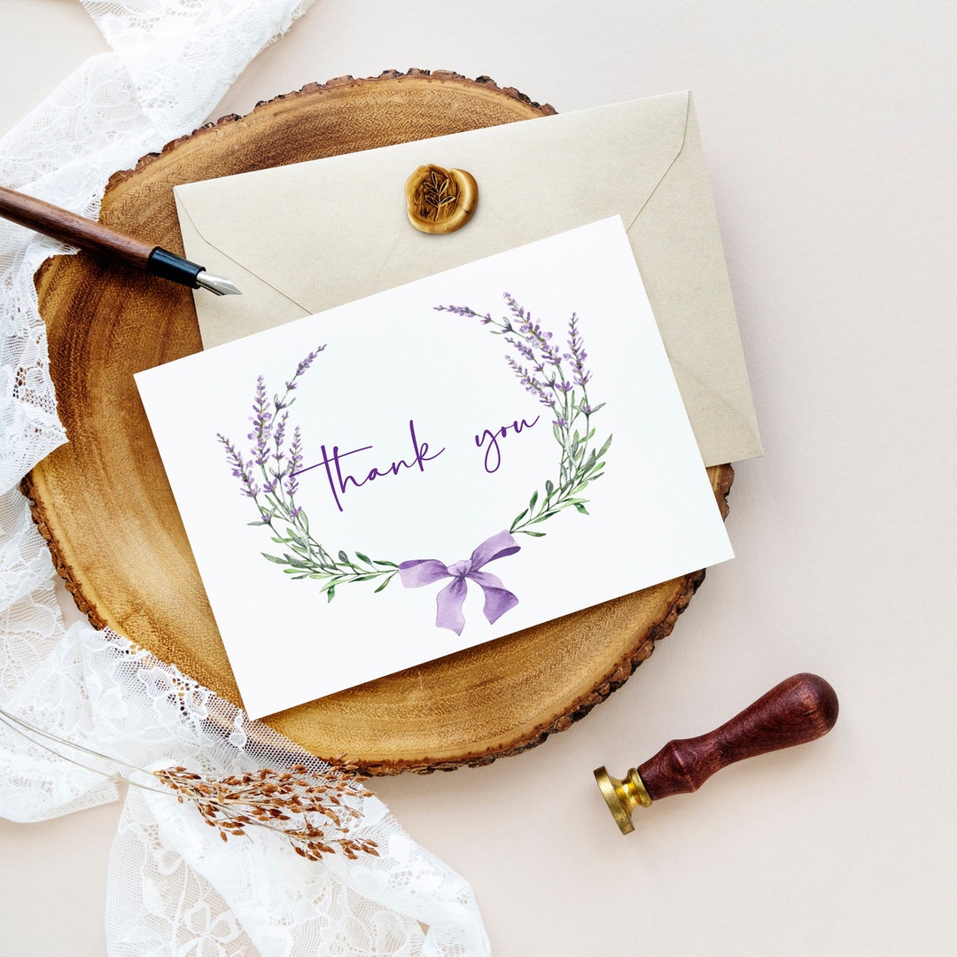 Lavender Wreath Thank You Cards | Folded Note Cards for Her | Thank You ...
