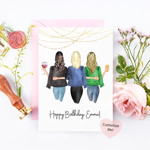 3 Beste Vrienden Verjaardagskaart | Moeder en 2 meisjes aangepaste verjaardagskaart | Kaart voor mama | Vriendschapskaart | Kaart van Daughters | Moeder Aandenken