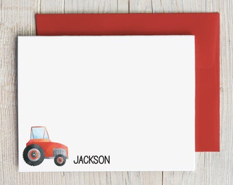Tarjetas de notas personalizadas de tractor rojo / Papelería para niños / Tarjetas de agradecimiento BIrthday / Papelería plana para niños / Penpal Writing 22-45