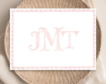3 Letter Monogram Stationery, Watercolor Note Cards for Women, Thank you Cards, Cards for Girls, Monogrammed Folded Notes 25-18