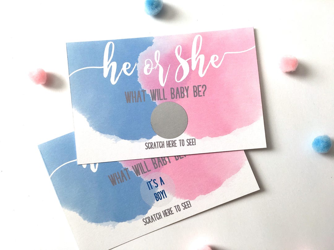 10 He or She Gender Reveal Party Scratch off Card Baby