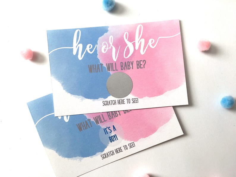 10 He or She Gender Reveal Party Scratch Off Card Baby Shower Game Gender Reveal He or She Blue or Pink Scratch Offs Set of 10 image 1