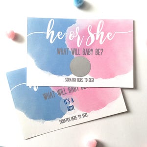 10 He or She Gender Reveal Party Scratch Off Card Baby Shower Game Gender Reveal He or She Blue or Pink Scratch Offs Set of 10 image 4