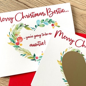 Révélation de grossesse à la meilleure amie Carte à gratter - Annonce de grossesse de Noël - Nouvelle tante - Annonce de bébé de Noël - MERRY