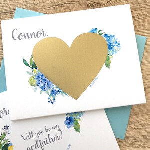 Proposition de parrain personnalisée Carte à gratter - Serez-vous mon parrain - Proposition de marraine Hortensias bleus - Baptême Baptême