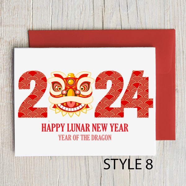 Year of the Dragon Card, Chinese New Year, Lunar New Year, Chinese Zodiac, Dragon Horoscope Card, Happy New Year 2024 CNY24-8