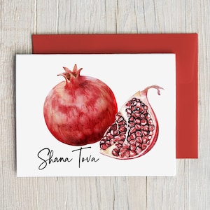 Rosh Hashanah Shana Tova Cartes de vacances juives | Shana Tova Aquarelle Haute Fête Grenade | Aquarelle Shana Tova Fête juive 22-69