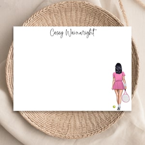 Personalized Tennis Girl Stationery, Custom Tennis Player Avatar Note Cards for Her, Team Captain Teammate Gift Note Cards, Thank You 25-66