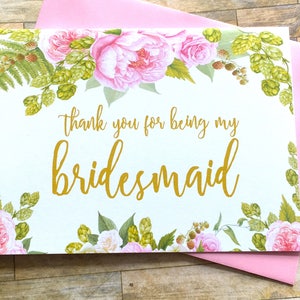 Merci d’être ma carte de demoiselle d’honneur - Greenery Peony Floral Bridal Party Cards - Demoiselle d’honneur - Flower Girl - Matron of Honor - GRACEFUL