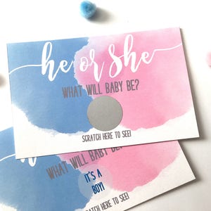 10 He or She Gender Reveal Party Scratch Off Card Baby Shower Game Gender Reveal He or She Blue or Pink Scratch Offs Set of 10 image 2