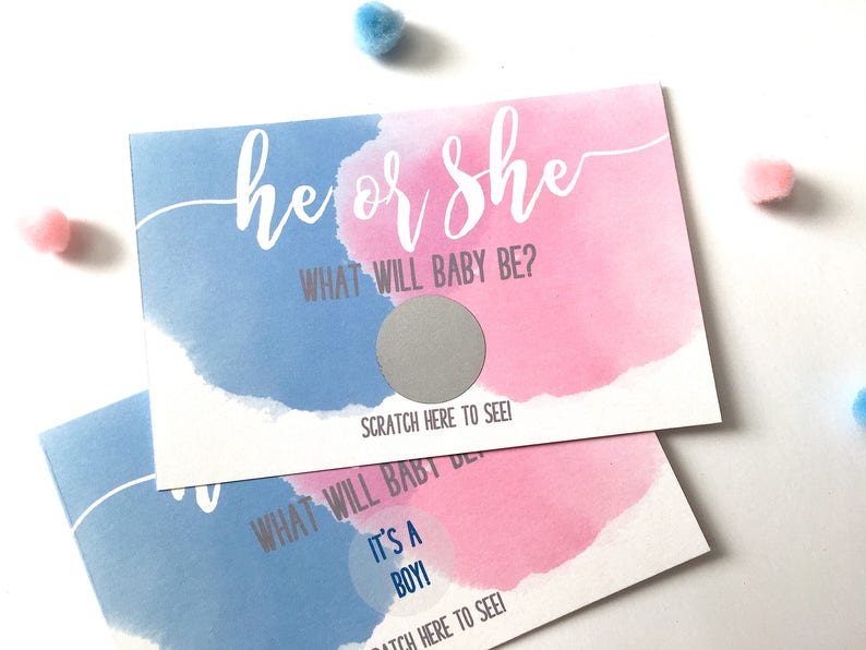 10 He or She Gender Reveal Party Scratch Off Card Baby Shower Game Gender Reveal He or She Blue or Pink Scratch Offs Set of 10 image 2