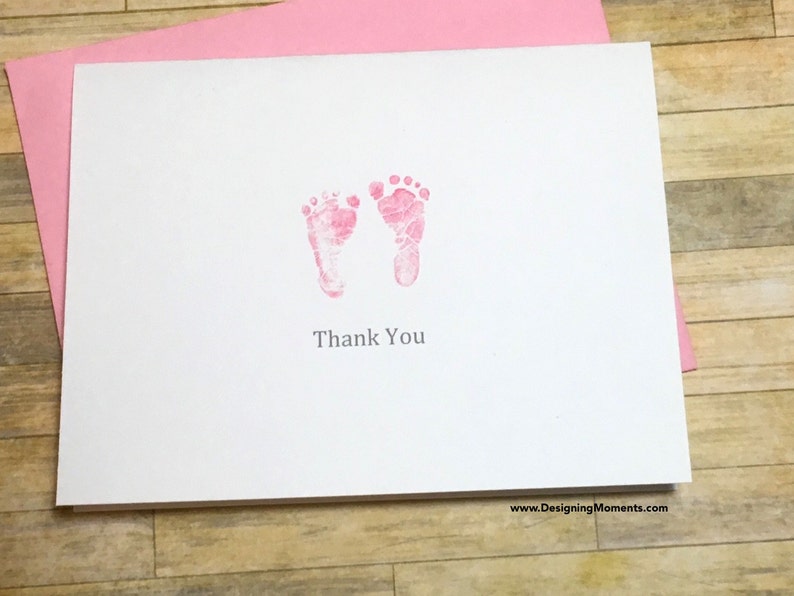 Baby Shower Cards Girls Footprints Pink Baby Footprints Baby Footprints Thank You Cards Baby Shower Thank You Note Card Set