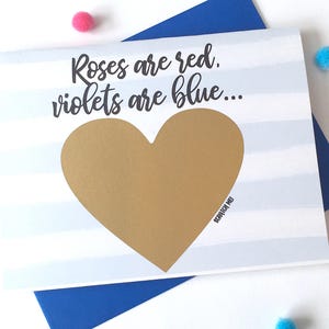 Carte à gratter de grossesse - Annonce de grossesse au mari - Nouveau papa Carte à gratter - Les roses sont rouges Les violettes sont bleues - HEARTBEAT