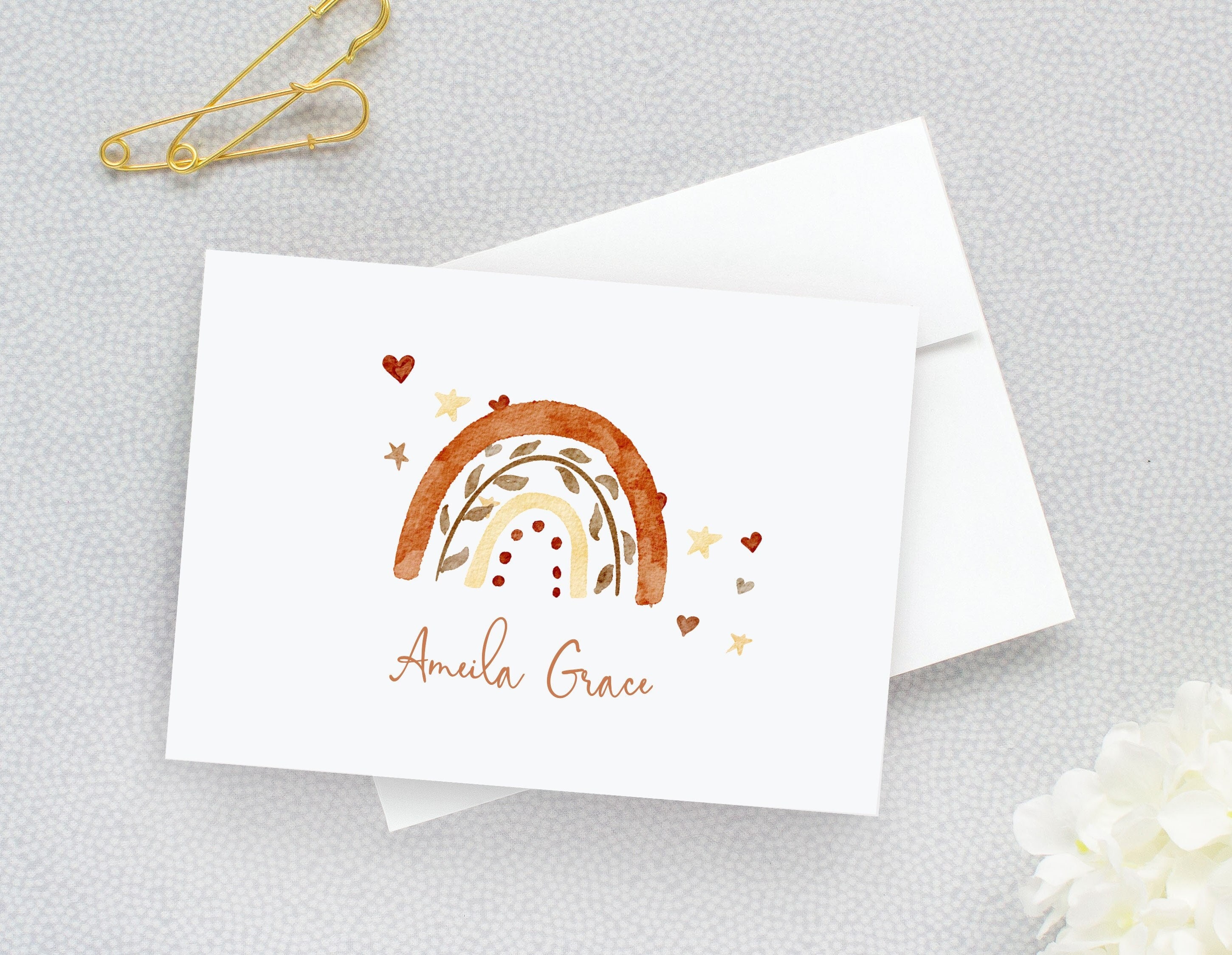 Personalized Cards for Kids, Rainbow Note Cards for Thank You, Boho ...