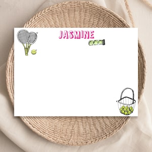 Personalized Tennis FLAT Note Cards for Boys or Girls, Team Gift, Captain Gift, Teammates Racket Ball, Cards Ball Hopper Stationery, 25-64