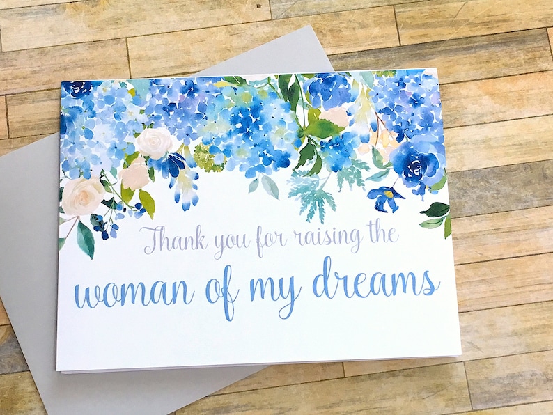 thank you for raising the man of my dreams card for mother in law wedding day father in law card ETERNITY hydrangea wedding cards