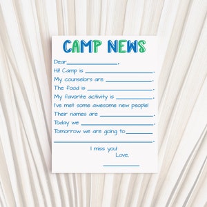 Fill in the Blanks Camp Briefpapier, Jungen Linierte Grußkarten Sleep Away Karten, Hello From Camp, Kinder Schreibwaren für 10er Set + Umschläge 23-28