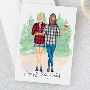 Carte d’anniversaire pour le meilleur ami | Carte d’anniversaire personnalisée pour les | sœurs Carte pour maman | carte portrait personnalisée | Friends Forever | Cadeau d’amitié