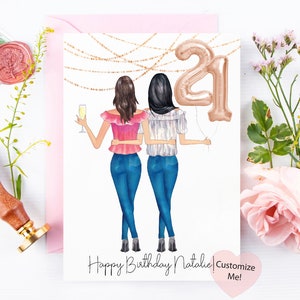 Tarjeta de cumpleaños para el mejor amigo / 2 chicas / Tarjeta de cumpleaños para la hermana / 21 cumpleaños / Amigos para siempre / Regalo de amistad RECUERDO ORO ROSA