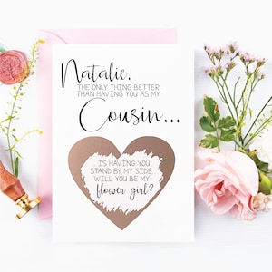 Flower Girl Asking Card for Cousin - Rose Gold Cousin Scratch Off Proposition Card | Demoiselle d’honneur junior | Flower Girl Carte de cousin personnalisé