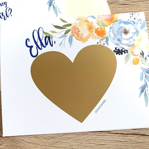 Flower Girl Proposition Scratch Off Card- Personnalisé Serez-vous Ma Fleur Fille pour Nièce - Demoiselle d’honneur junior Navy Gold Fall