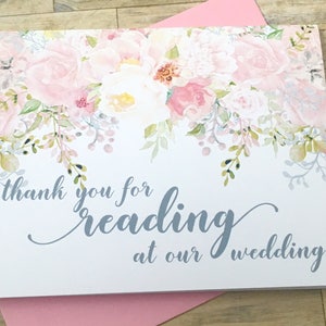 Wedding Reader Card - Regalo per la lettura al nostro matrimonio - Grazie per aver letto al nostro matrimonio - Biglietti di ringraziamento per matrimoni - GARDEN ROMANCE