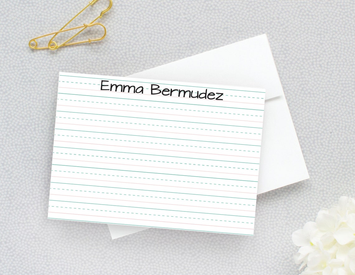 Note Cards Lin's Personalized Stationery for Kids, Lined Note Cards for Children, FLAT ...
