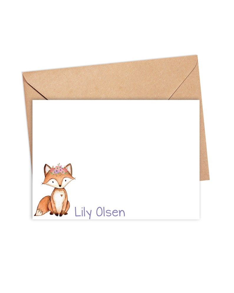 Woodlands Fox Stationery Personalized Note Cards Baby Shower Thank You Cards Watercolor Deer Woodland Rustic Stationary 22-23 image 2