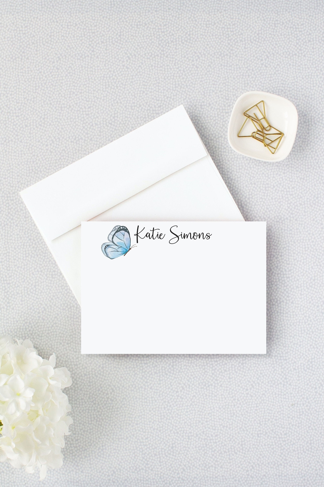 Blue Watercolor Butterfly Personalized Flat Cards | Custom Note Cards ...