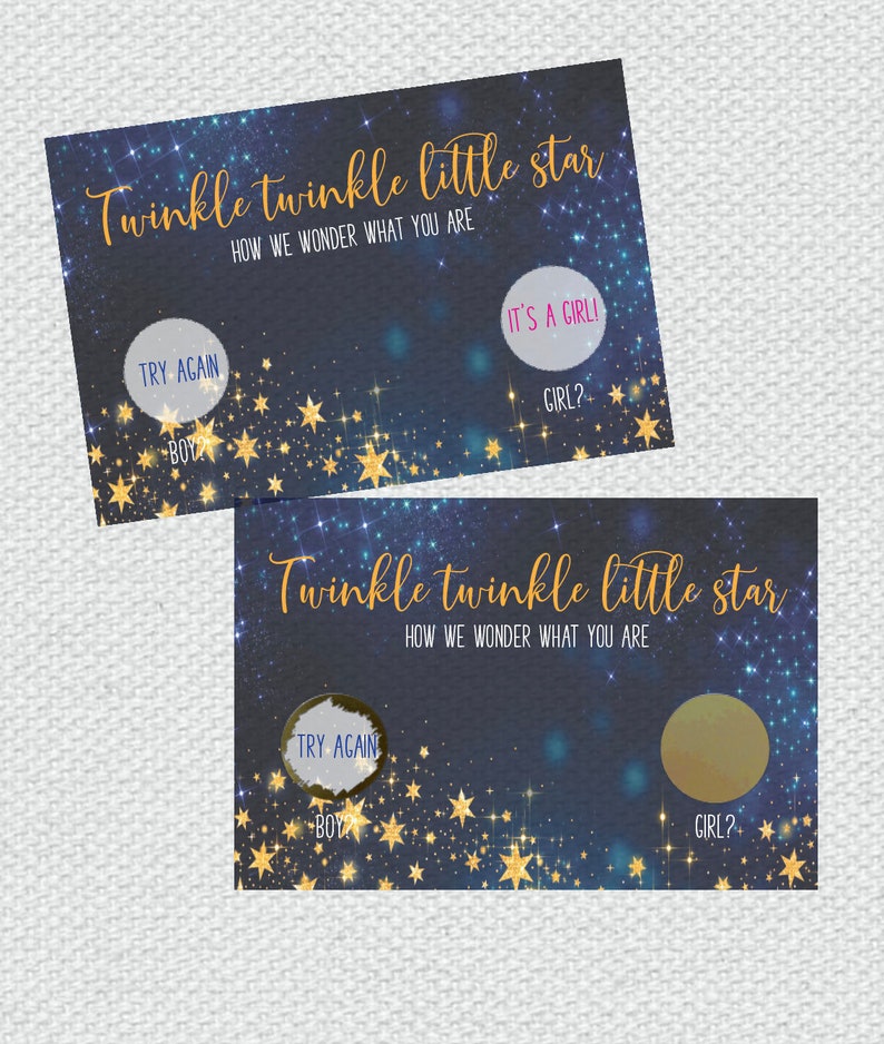 Boy or Girl Baby Blue or Pink Baby Shower Game 10 Twinkle Twinkle Little Star Gender Reveal Cards = Baby Gender Reveal He Or She