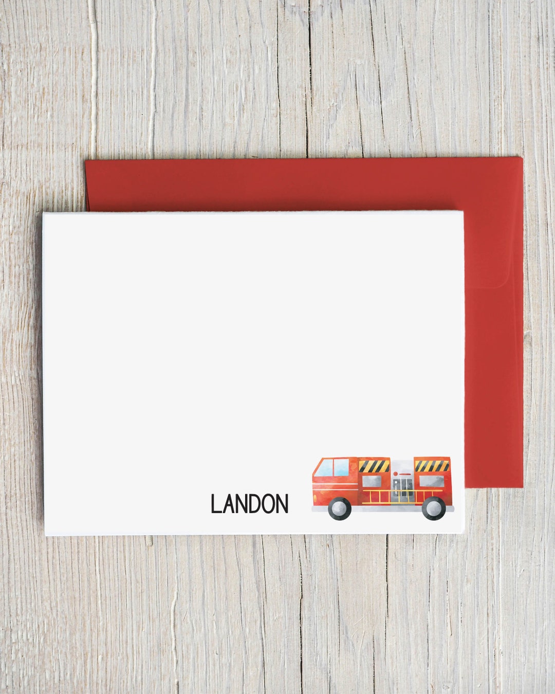 Personalized Fire Truck Stationery for Kids Fireman Note Cards for Boys