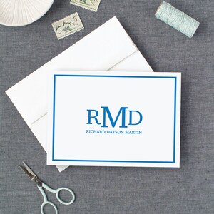 Papelería de borde de monograma de 3 letras Tarjeta de notas doblada personalizada para él o ella Tarjeta de felicitación de monograma personalizada Papelería profesional 22-16